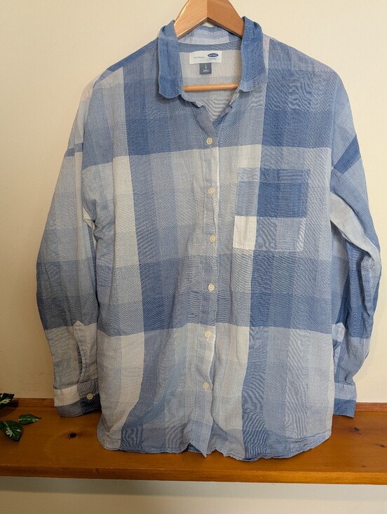 Old Navy Tops - Old Navy Boyfriend Fit Navy Blue White Buffalo Plaid Shirt Size L